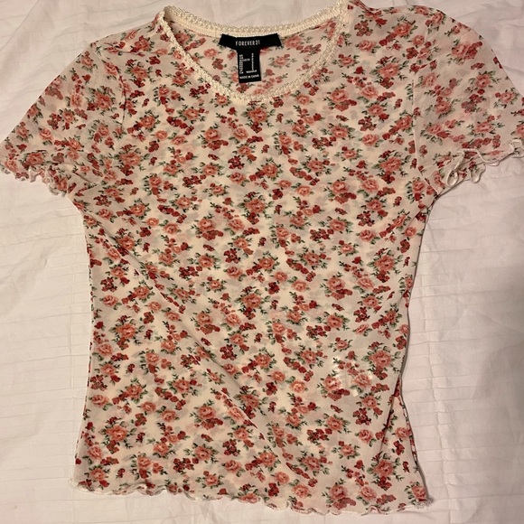 Forever 21 Mesh T shirt Floral - Picture 1 of 3